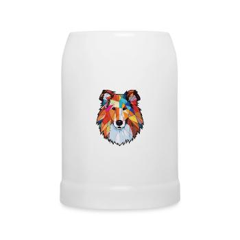Raue Collie-Hunderasse Aquarell-Illustration - Bierkrug - Weiß - Vorne