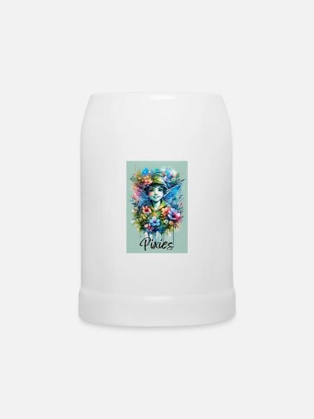Pixie - Pixies - Blumen, Aquarell und Fee - Bierkrug - Weiß