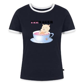 Teenager, Tee-Nager - Frauen Kontrast-T-Shirt - Navy/Weiß  - Vorne - AI Model Female 172 light (172cm)