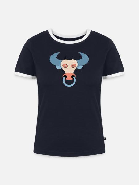 Cow N7T - Neues NFT Style - Frauen Kontrast-T-Shirt - Navy/Weiß 