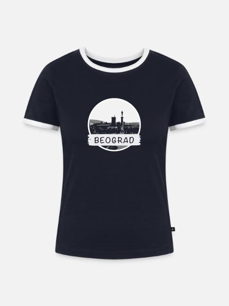 Belgrad City - Frauen Kontrast-T-Shirt - Navy/Weiß