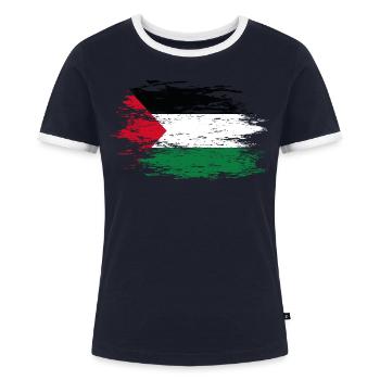 Palästina Flagge used - Frauen Kontrast-T-Shirt - Navy/Weiß  - Vorne - AI Model Female 172 light (172cm)