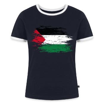 Palästina Flagge used - Frauen Kontrast-T-Shirt - Navy/Weiß  - Vorne - AI Model Female 172 light (172cm)