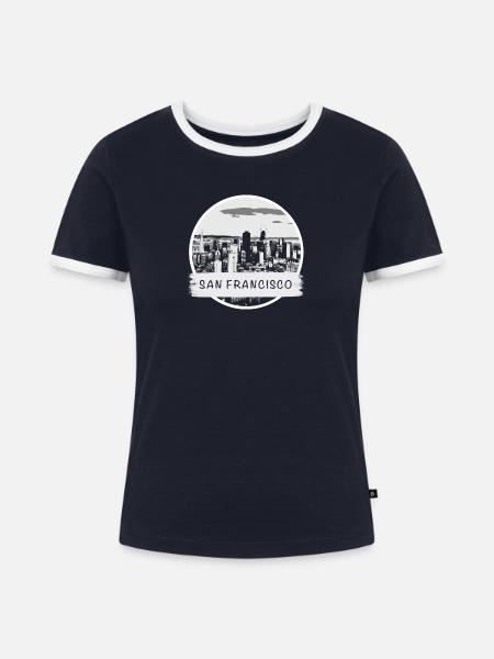 San Francisco City - Frauen Kontrast-T-Shirt - Navy/Weiß