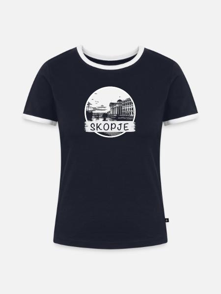 Skopje City - Frauen Kontrast-T-Shirt - Navy/Weiß