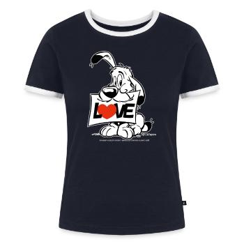 Asterix & Obelix Charakter Idefix - Frauen Kontrast-T-Shirt - Navy/Weiß  - Vorne - AI Model Female 172 light (172cm)