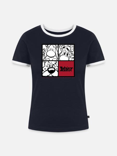 Asterix & Obelix & Idefix Porträt - Frauen Kontrast-T-Shirt - Navy/Weiß