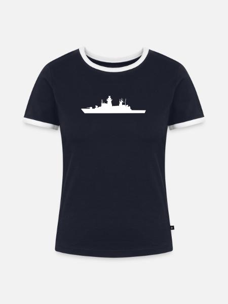 Korvette K130 - Braunschweig-Klasse - Frauen Kontrast-T-Shirt - Navy/Weiß
