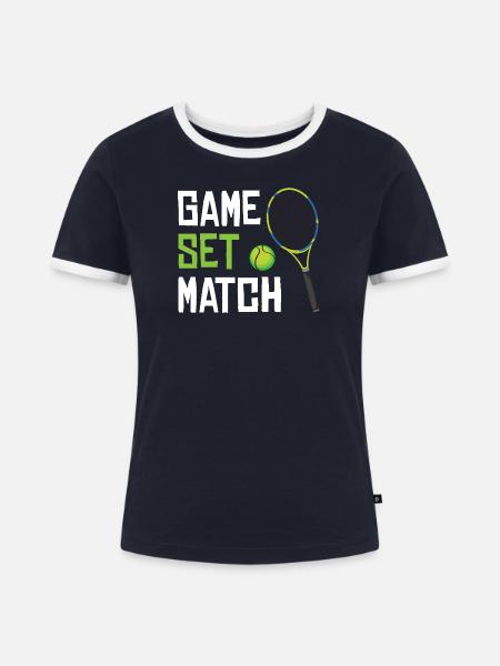 Game Set Match Tennis - Frauen Kontrast-T-Shirt - Navy/Weiß 