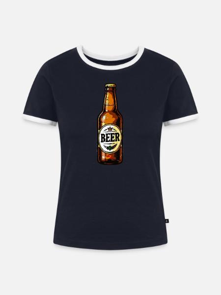 Bierflasche Retro-Design - Frauen Kontrast-T-Shirt - Navy/Weiß