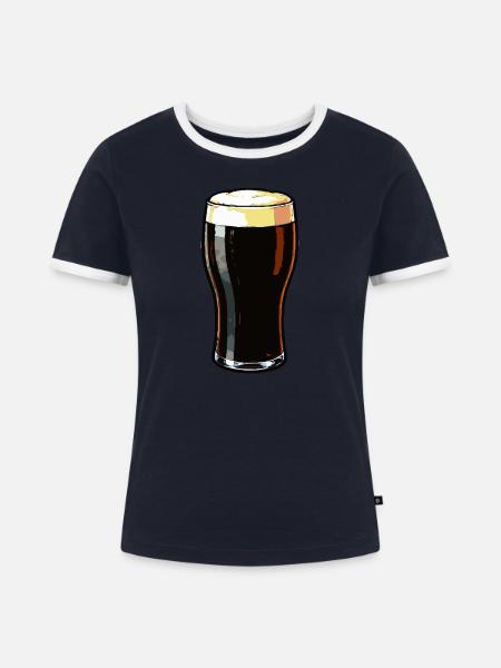 Dunkles Bierglas Motiv - Frauen Kontrast-T-Shirt - Navy/Weiß