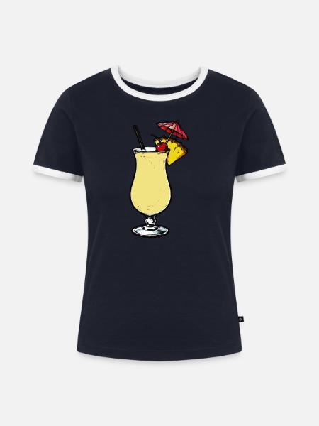 Tropischer Ananas-Cocktail - Frauen Kontrast-T-Shirt - Navy/Weiß
