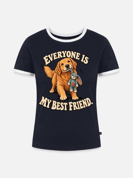 Freundlicher Golden Retriever - Frauen Kontrast-T-Shirt - Navy/Weiß 