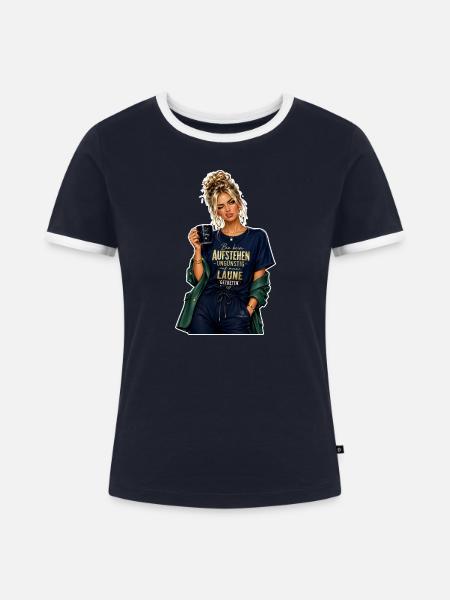 Aufstehenstimmung Morgenkick - Frauen Kontrast-T-Shirt - Navy/Weiß 
