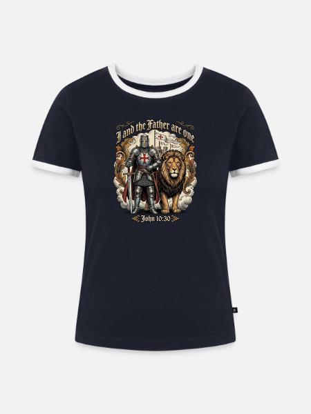 Ritter Löwe Jesus Bibel - Frauen Kontrast-T-Shirt - Navy/Weiß