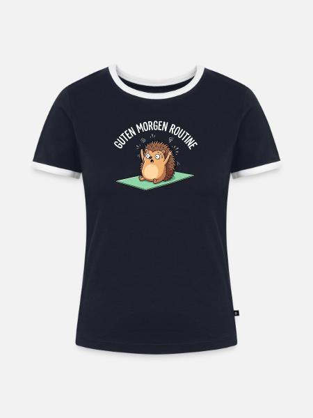 Igel Guten Morgen Routine - Frauen Kontrast-T-Shirt - Navy/Weiß 