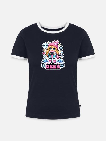 ICH BIN EIN NERD - Kawaii Wintermädchen - Frauen Kontrast-T-Shirt - Navy/Weiß 