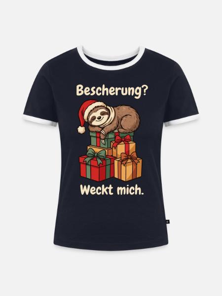 Schlafendes Faultier mit Weihnachtsmütze - Frauen Kontrast-T-Shirt - Navy/Weiß