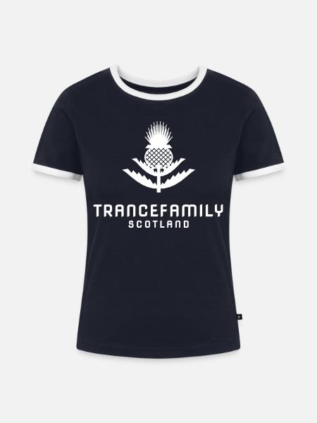 TranceFamily Scotland - Thistle Trance - Frauen Kontrast-T-Shirt - Navy/Weiß