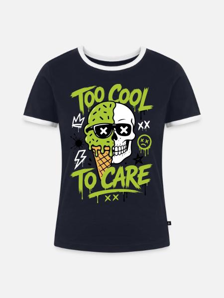 Eis-Totenkopf – Too Cool to Care - Frauen Kontrast-T-Shirt - Navy/Weiß