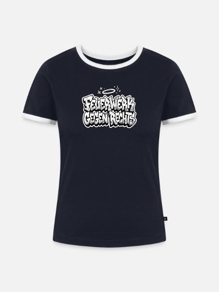 Feuerwerk Gegen Rechts - Frauen Kontrast-T-Shirt - Navy/Weiß 