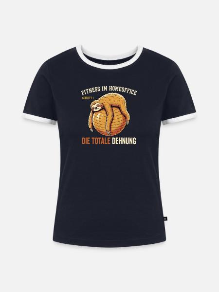 Faultier Homeoffice - Frauen Kontrast-T-Shirt - Navy/Weiß