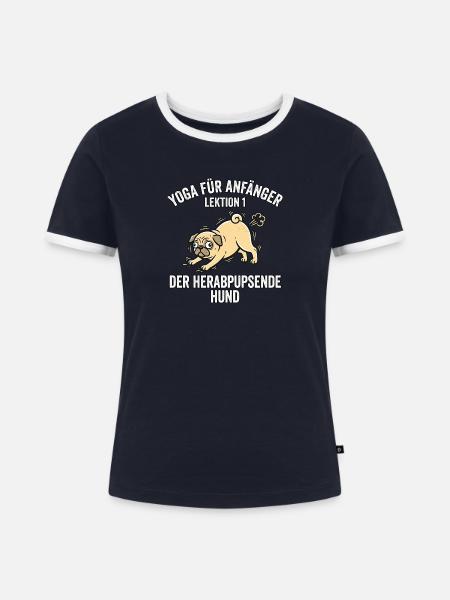 Lustiger Yoga Hund - Frauen Kontrast-T-Shirt - Navy/Weiß