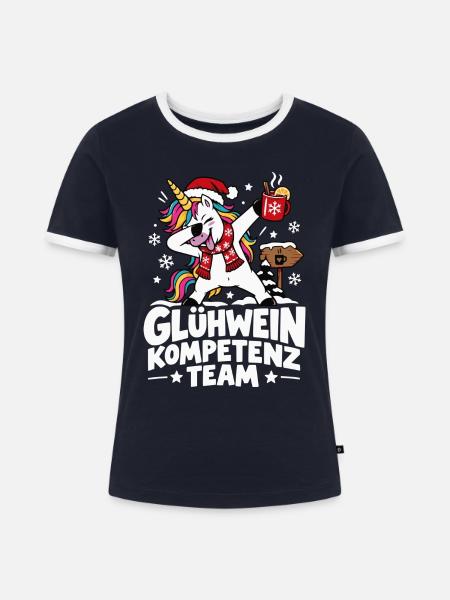 Glühwein Kompetenz Team Einhorn - Frauen Kontrast-T-Shirt - Navy/Weiß
