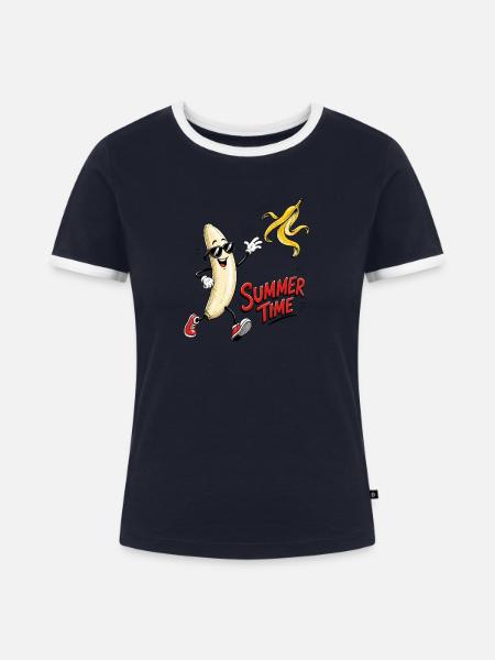 Sommerbanane im Action Stil - Frauen Kontrast-T-Shirt - Navy/Weiß