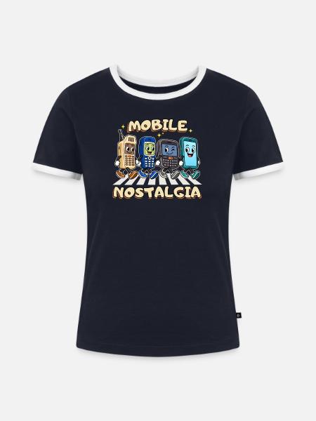 Mobile Nostalgia: Retro-Handy-Parade - Frauen Kontrast-T-Shirt - Navy/Weiß
