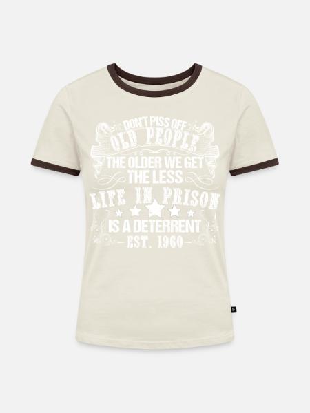1960 Lebenslang - Frauen Kontrast-T-Shirt - Off-White/Dunkelbraun