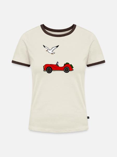 Möwe macht auf Auto, versauen, Notdurft - Frauen Kontrast-T-Shirt - Off-White/Dunkelbraun