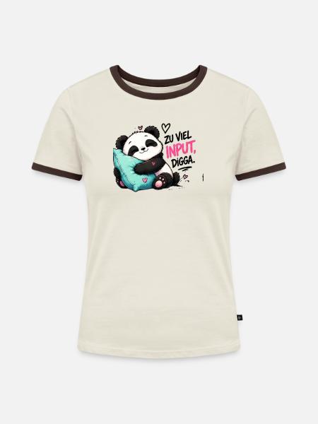 Zu viel Input Digga Panda - Frauen Kontrast-T-Shirt - Off-White/Dunkelbraun