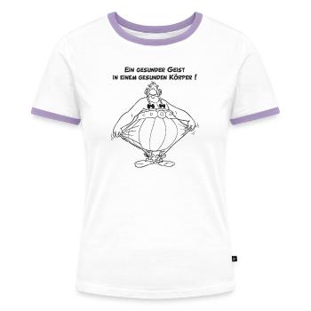Obelix: Ein gesunder Geist, in einem Gesunden Kör - Frauen Kontrast-T-Shirt - Weiß/Lavendel - Vorne - AI Model Female 172 dark (172cm)