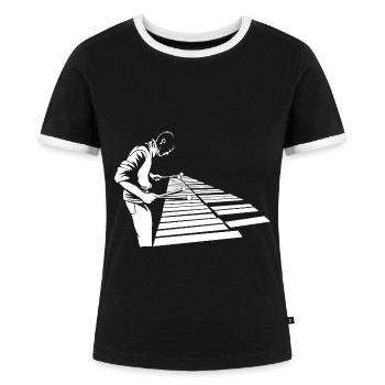 Flinker Xylophon Stabspiel Musikschule - Frauen Kontrast-T-Shirt - Schwarz/Weiß - Vorne - Selfina (174cm)