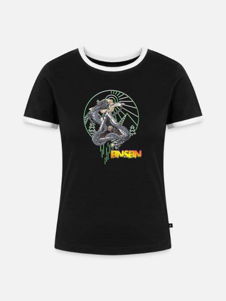 Drachen Neon über Bergkreis - Frauen Kontrast-T-Shirt - Schwarz/Weiß