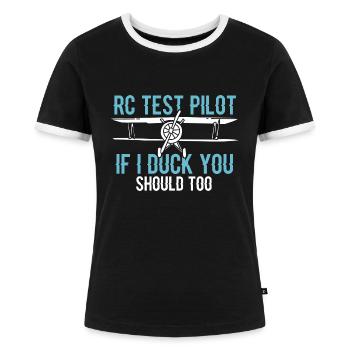 RC-Pilot RC-Modellflug RC-Modellbau - Frauen Kontrast-T-Shirt - Schwarz/Weiß - Vorne - Selfina (174cm)