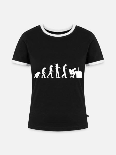 Evolution Computer - Vom Affen zum Schreibtisch - Frauen Kontrast-T-Shirt - Schwarz/Weiß