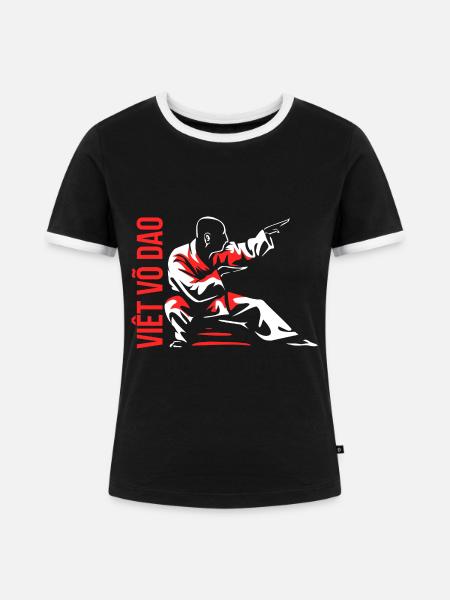 Dynamischer Vovinam Kampfsport - Frauen Kontrast-T-Shirt - Schwarz/Weiß