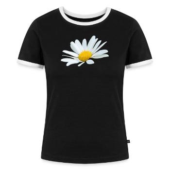 Margerite Gänseblume weiße Blume Margeriten - Frauen Kontrast-T-Shirt - Schwarz/Weiß - Vorne - Selfina (174cm)