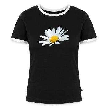 Margerite Gänseblume weiße Blume Margeriten - Frauen Kontrast-T-Shirt - Schwarz/Weiß - Vorne - Selfina (174cm)