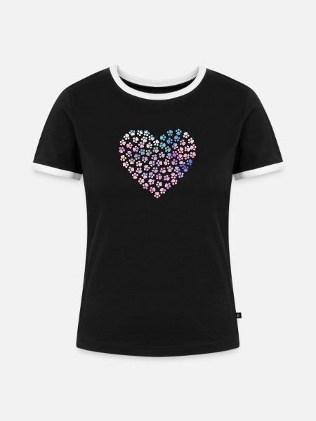 Pfoten in Herzform - Tierliebe - Frauen Kontrast-T-Shirt - Schwarz/Weiß