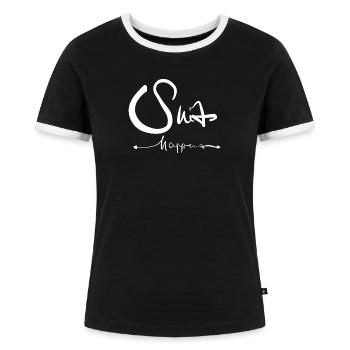 Shit happens - Frauen Kontrast-T-Shirt - Schwarz/Weiß - Vorne - Selfina (174cm)