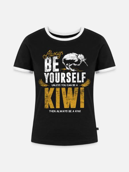 Flugunfähiger Kiwivogel Neuseeland - Frauen Kontrast-T-Shirt - Schwarz/Weiß