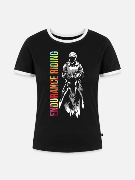 Ausdauernder Vielseitigkeitsritt Turnier - Frauen Kontrast-T-Shirt - Schwarz/Weiß