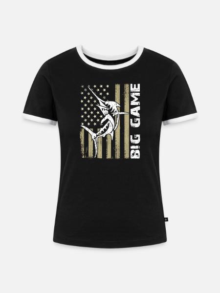 Springender Marlin mit US Flagge Hochseefischen - Frauen Kontrast-T-Shirt - Schwarz/Weiß