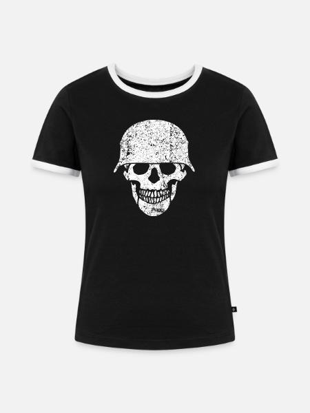Schädelhelm / Schädelperlen - Frauen Kontrast-T-Shirt - Schwarz/Weiß