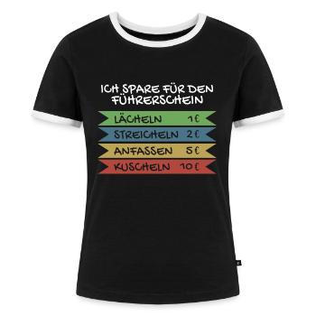 Ich spare für den Führerschein - Frauen Kontrast-T-Shirt - Schwarz/Weiß - Vorne - Selfina (174cm)