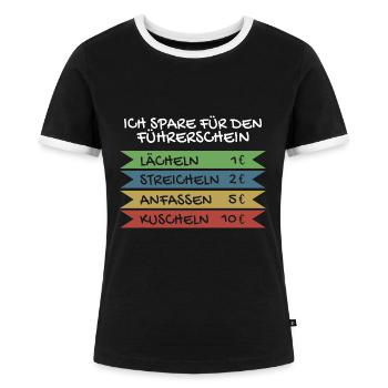 Ich spare für den Führerschein - Frauen Kontrast-T-Shirt - Schwarz/Weiß - Vorne - Selfina (174cm)