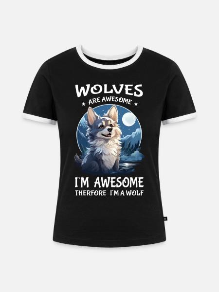 niedlicher Wolf - Frauen Kontrast-T-Shirt - Schwarz/Weiß
